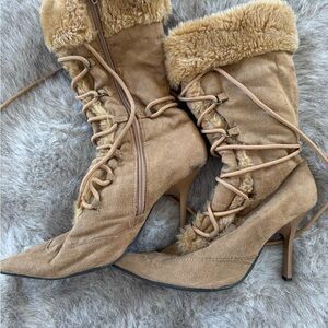 Splash Tan Heeled Fur-Lined Boots